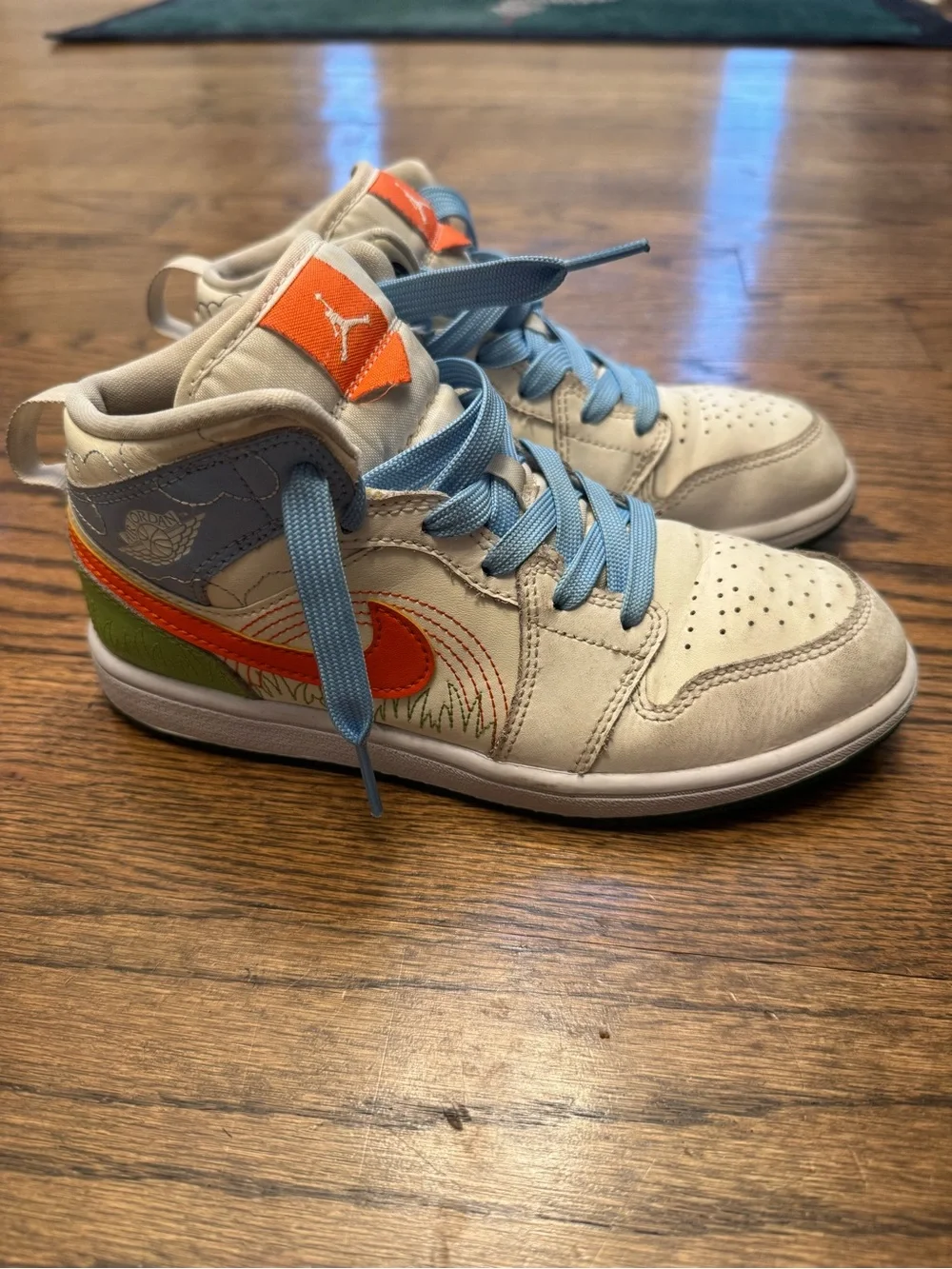 Nike Air Jordan 1 Mid SE Stitch GS Youth 3Y DX2461-100 Orange Psychic Blue